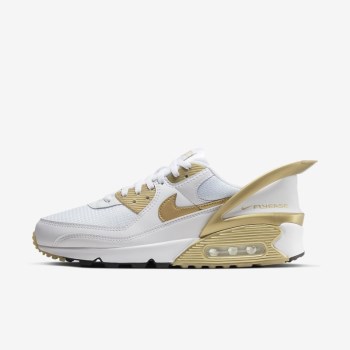 Nike Air Max 90 FlyEase - Férfi Utcai Cipő - Fehér/Fehér/Fekete/Metal Arany